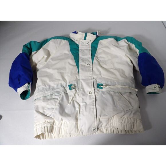 Vintage Izzi Winter Jacket Puffer Womens Large 12/14 White Blue Teal 80s 90s - Picture 12 of 16